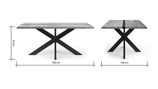 Esstisch Kima - LB ca. 180x100 cm, Wildeiche massiv mit Epoxid-Harz
