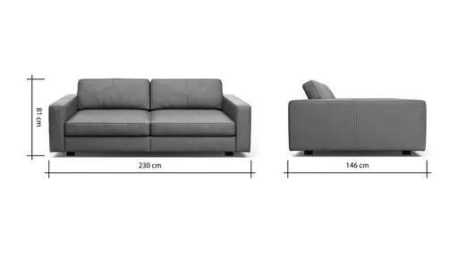 Sofa Aprino 2 - 3,5-Sitzer XXL, Dickleder, Dunkelbraun , Armlehne Block schmal