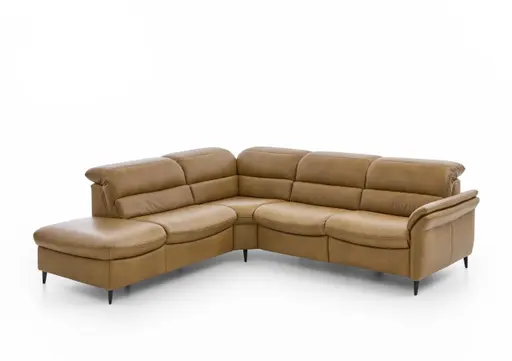 Ecksofa - Ecke links mit 2,5-Sitzer, Kopfteil verstellbar, Leder, Hellbraun