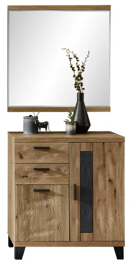 Schuhschrank mit Spiegel - Wildeiche massiv