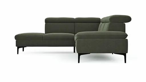 Ecksofa Felipa - Ecke links mit 2,5-Sitzer inkl. Kopfteil verstellbar, Stoff, Dunkelgrün