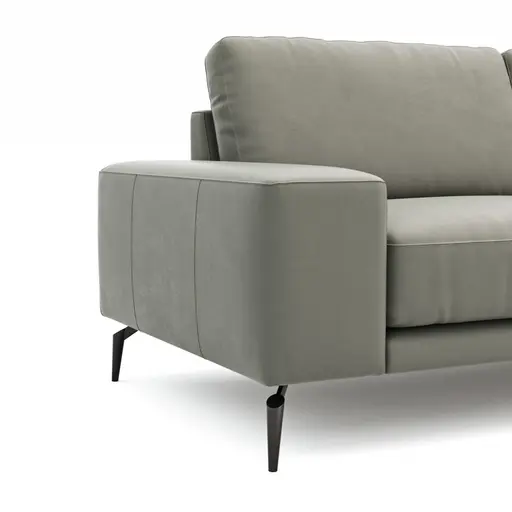 Ecksofa Redington - 2,5-Sitzer mit Longchair rechts, Leder, Grau 