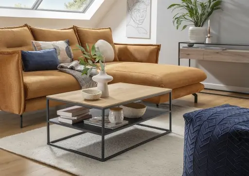 Couchtisch - LB ca. 95x55 cm, Wildeiche Massiv, Schwarz