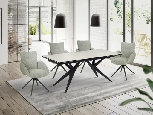 Esstisch MICHELA - ausziehbar, LB ca. 180x95 cm, Glaskeramik, Travertin farbig