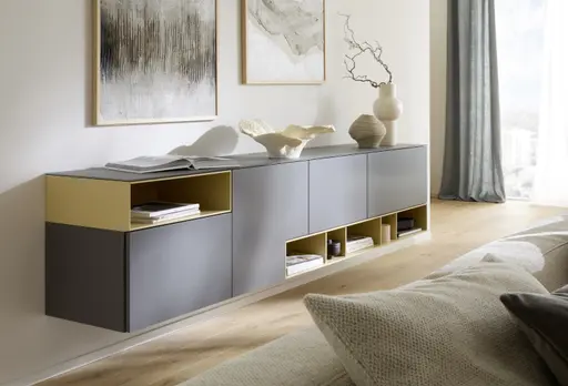 Sideboard 3900 - BHT ca. 260x55x45 cm, Lack, Steingrau