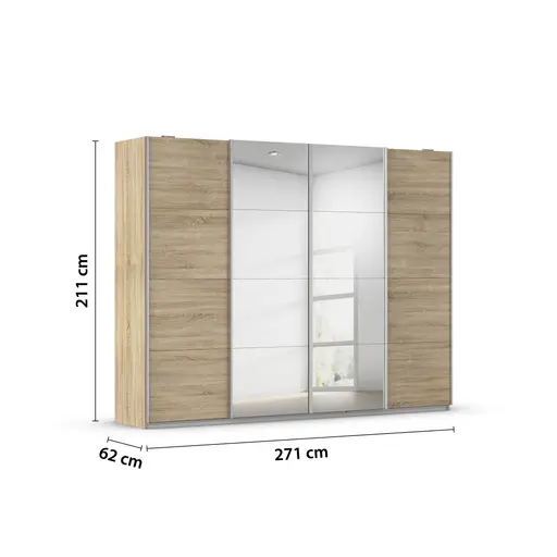 Schwebetürenschrank- B ca. 271 cm, Eiche Dekor, Spiegel