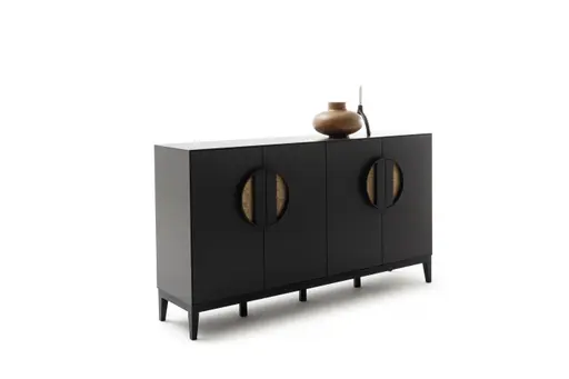 Sideboard Jyn - BHT ca. 197x109x46 cm, Lack, Schwarz