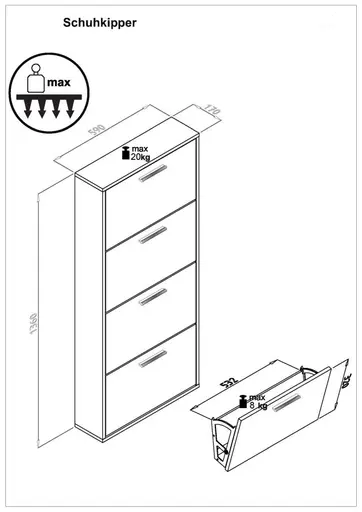 Schuhkipper - B ca. 59 cm, Artisan Eiche Nachbildung