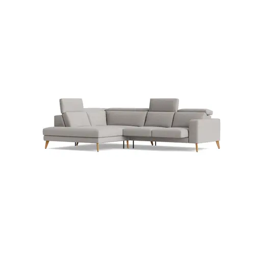 Ecksofa Braska - Loungecke links mit 2,5-Sitzer rechts, inkl. Sitzauszug (motorisch) und Kopfstütze, Stoff, Kaschmir