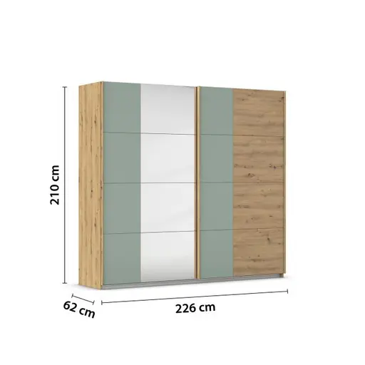 Schwebetürenschrank ROMANA- B ca. 226 cm, Eiche Dekor, Salbei