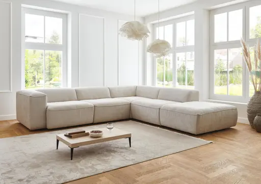Ecksofa - 3-Sitzer mit Ecke rechts, Stoff, Natur