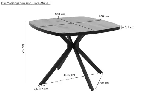 Esstisch - LB ca. 100x100 cm, Viking Eiche Nachbildung, Schwarz
