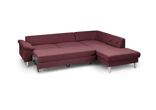 Ecksofa COOL - 2,5-Sitzer mit Ecke rechts, Querschläfer, Stoff, Burgund