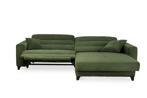 Ecksofa JAROM - 3-Sitzer, Ecke rechts inkl. Relaxfunktion (motorisch) und Kopfteil verstellbar, Stoff, Grün
