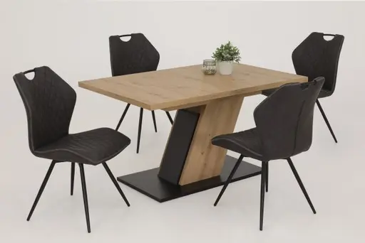 Esstisch - ausziehbar, LB ca. 140x90 cm, Eiche Dekor, Schwarz