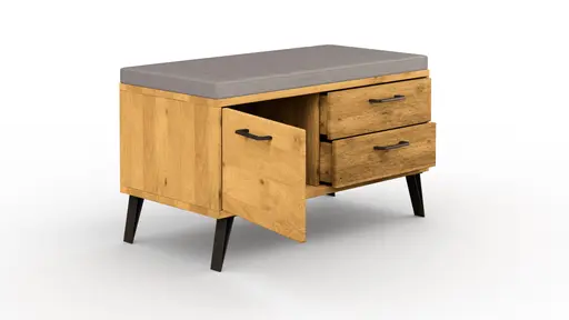 Garderobenbank Savannah - inkl. Sitzkissen grau, Wildeiche massiv, natur geölt