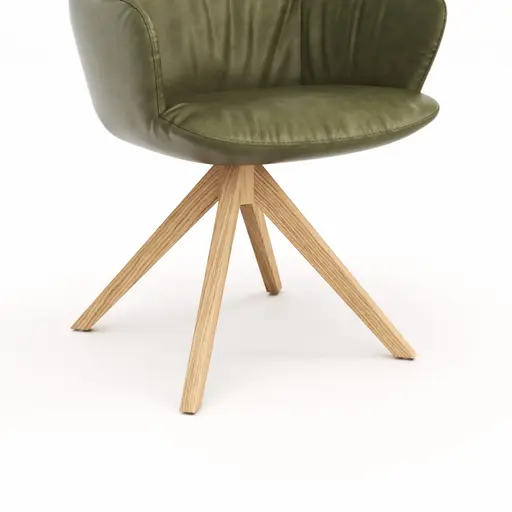 Armlehnstuhl Pegara - Leder, Moos, Beine, Eiche massiv