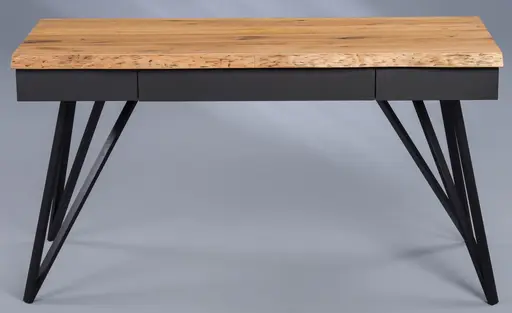 Schreibtisch MEIRA - Wildeiche massiv, Metall schwarz