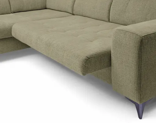 Ecksofa - Ecke links mit 2-Sitzer, Kopfteil verstellbar, Sitztiefe verstellbar motorisch, Stoff, Sand