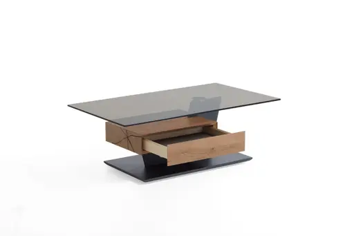 Couchtisch - Schubkasten, LBH120x70x45 cm, Kerneiche massiv, Glas, Bronze