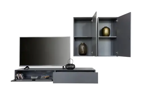 Wohnwand Edge - B ca. 180 cm, Lack, Graphit