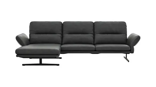 Ecksofa  Alexander -  Longchair links mit 3-Sitzer inkl. Kopfstütze/Armlehne verstellbar, Leder, Grau