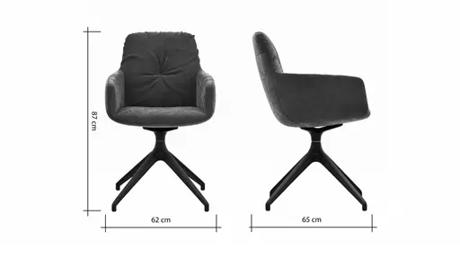 Armlehnstuhl Pelle - Stoff, Graubraun, Drehgestell, Schwarzgrau