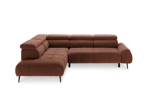 Ecksofa - Ecke links mit 2-Sitzer, Sitzvorzug motorisch, Kopfteil verstellbar, Stoff, Terracotta