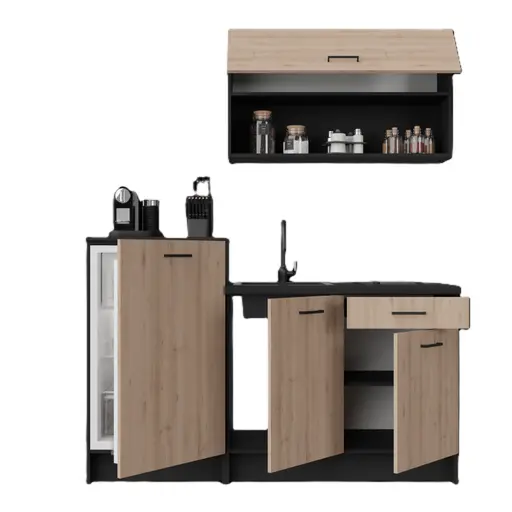 Küchenblock- ohne E-Geräte, B ca. 160 cm, Schwarz, Buche Dekor