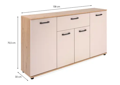 Sideboard- B ca. 138 cm, Eiche Dekor, Beige