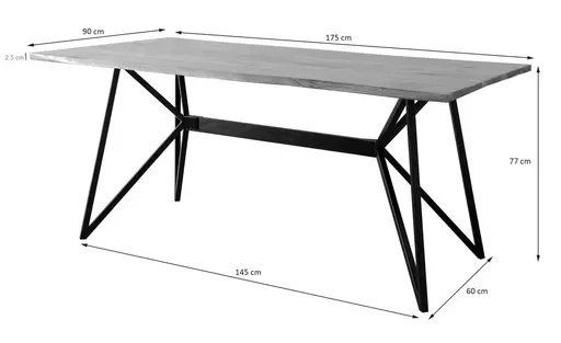 Esstisch - LB ca. 175x90 cm, Akazie massiv, Baumkante, Schwarz