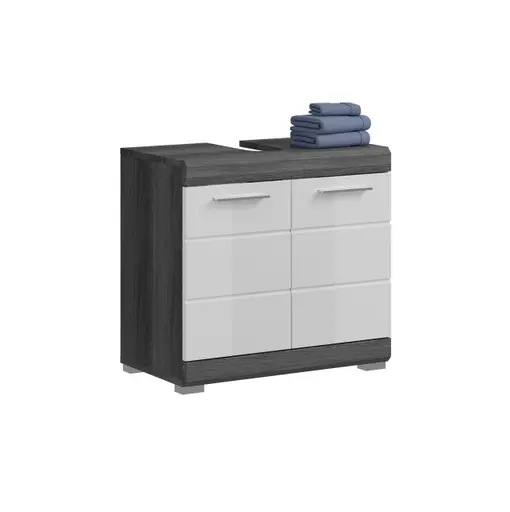 Waschbeckenunterschrank - B ca. 60 cm, Rauchsilber, Weiß Hochglanz