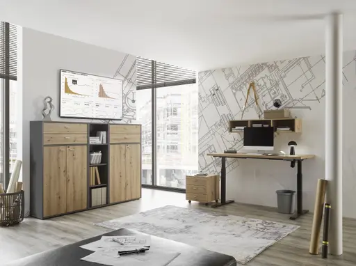 Regalsystem - Graphit, Eiche Nachbildung