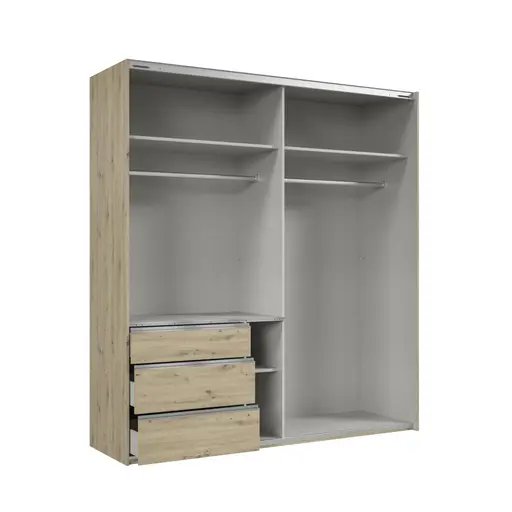 Schwebetürenschrank- B 200 cm, Eiche Dekor, Spiegel