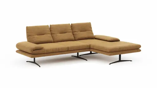 Ecksofa Lucero - 2-Sitzer mit Longchair rechts inkl. Rückenlehne verstellbar, Stoff, Senfgelb