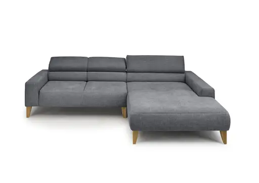 Ecksofa CHENOA - 2-Sitzer mit Longchair rechts, Kopfteil verstellbar, Stoff, Anthrazit