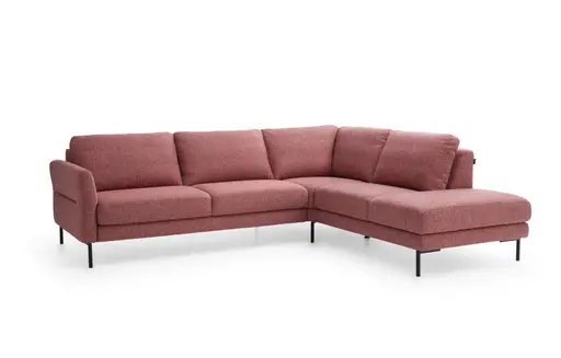 Ecksofa Enna - 3-Sitzer mit Ecke rechts inklusive Sitzvorzug (motorisch), Stoff, Koralle