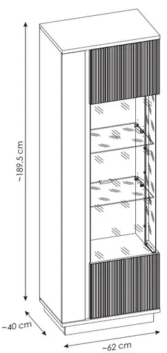 Vitrine - B ca. 62 cm, Kaschmir, Cremona Eiche Nachbildung