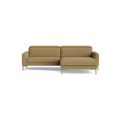 Sofa Braska - 1,75-Sitzer mit Longchair rechts, inkl. Kopfstütze verstellbar, Stoff, Rauchbraun