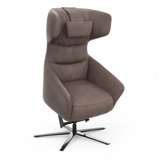 Drehsessel Houston Relax - Größe M, inkl. Relaxfunktion (motorisch), Aufstehhilfe und Kopfstütze, Leder, Dunkelbraun