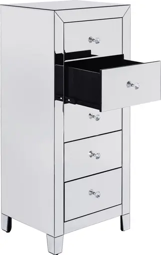 Hochkommode- Weiß, Lackiert, Glas, Verspiegelt