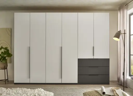 Drehtürenschrank- B ca. 300 cm, Graphit, Hellgrau