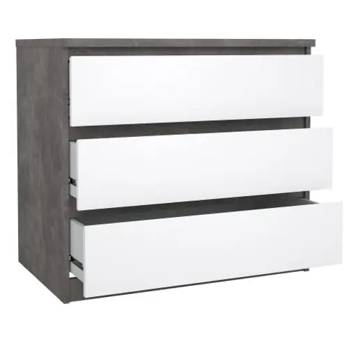Kommode - B ca. 77 cm, Betonoptik, Weiß Hochglanz