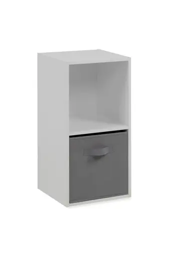 Regal - inkl. Stoffbox, B ca. 30 cm, Weiß, Grau