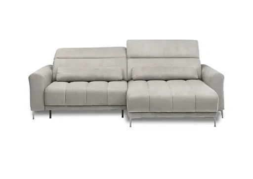 Ecksofa MINAO - 1,5-Sitzer mit Longchair rechts, Sitztiefe verstellbar motorisch, Kopfteil verstellbar, Stoff, Truffle