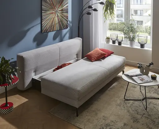 Schlafsofa Salema - 3-Sitzer mit Schlaffunktion (Liegefläche ca. 150x200cm), Stoff, Hellgrau