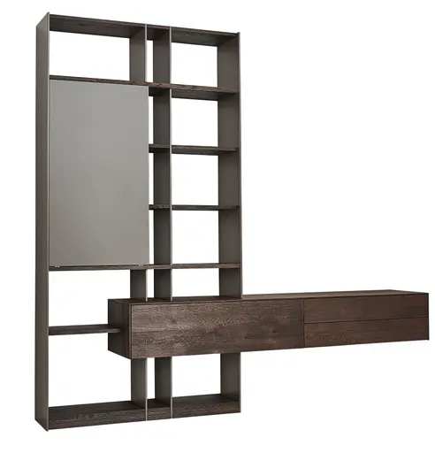 Wohnwand Mileto - Asteiche massiv gebürstet, Tabak geölt