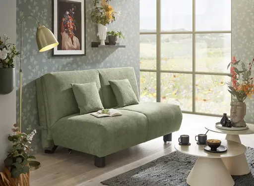 Faltsofa EBBY - 2-Sitzer ohne Armlehne, 140 cm inkl. Schlaffunktion/Relaxfunktion, Stoff, Grün
