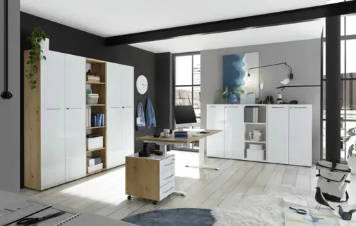 Schreibtisch GELI - höhenverstellbar, LB ca. 160x80 cm, Eiche Nachbildung, Weiß