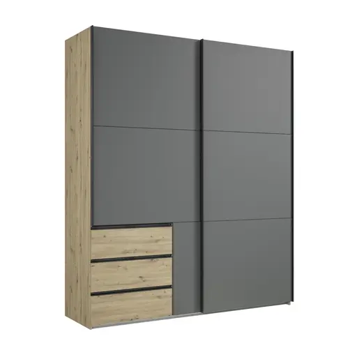 Schwebetürenschrank- B ca. 200 cm, Eiche Dekor, Graphit